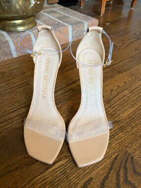 Stuart Weitzman Nudist Collection Clear PVC Strap Nude Leather Stiletto 9.5 40